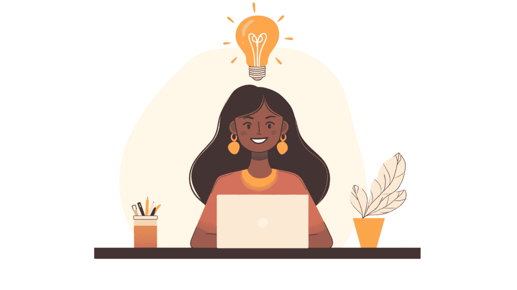 Woman with great idea at her desk